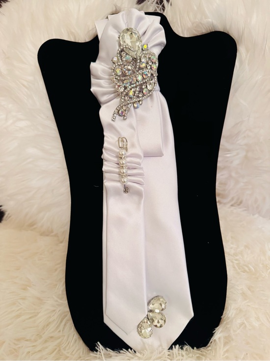 Jewelry - White Satin Ribbon Necklace with Crystal Brooch Accent